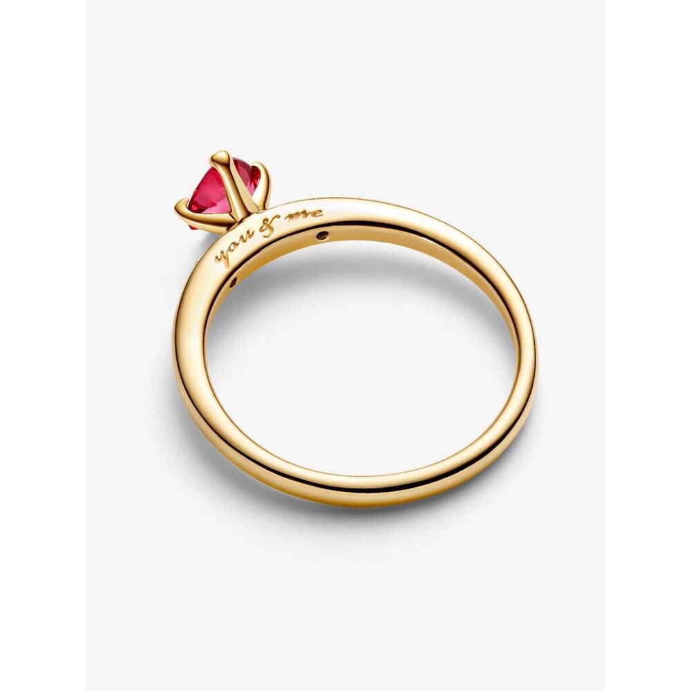 Explosion of Love Ring 14k Gold Plated "You & Me" Engraved Heart-Cut Red Crystal